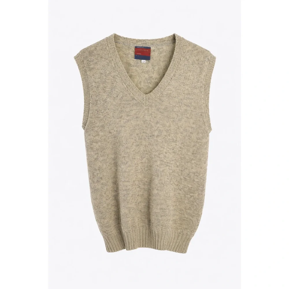 Vintage Shetland Wool Sweater Vest Heather Oatmeal Classic Cozy Large Tall